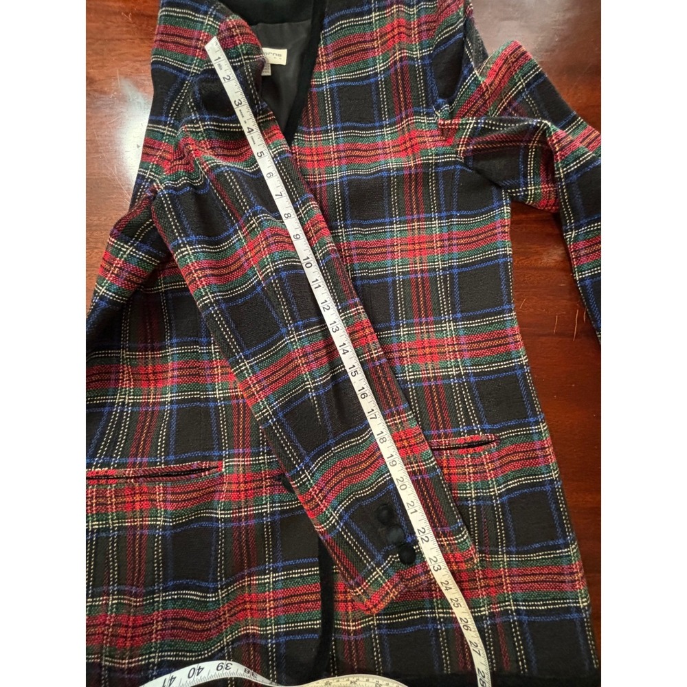 Liz Claiborne Womens Plaid Velvet Trim Blazer Jacket 12 VTG 90s Holiday Career - Picture 6 of 7